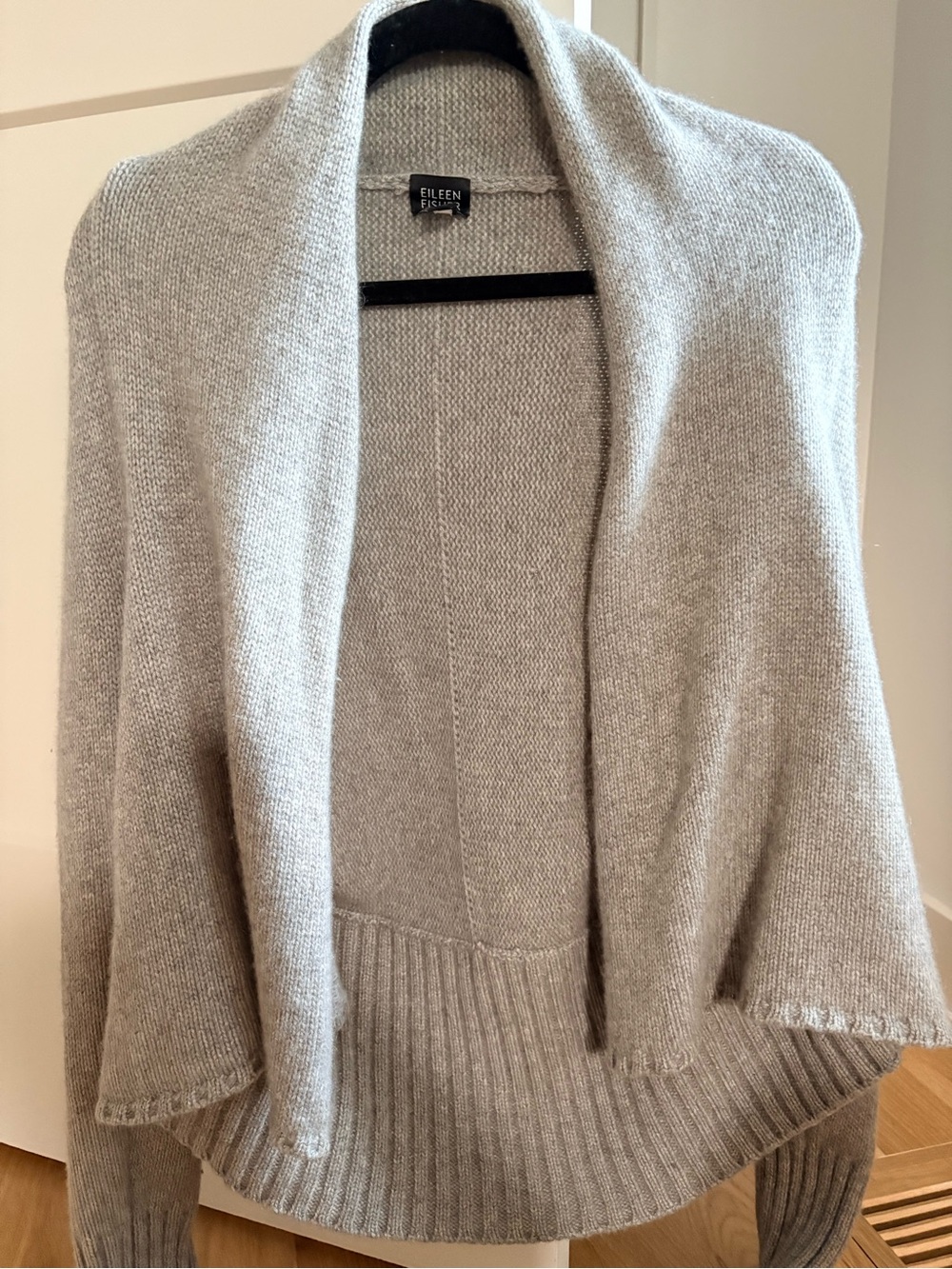 Eileen Fisher 100% cashmere drape shawl cardigan grey M Medium